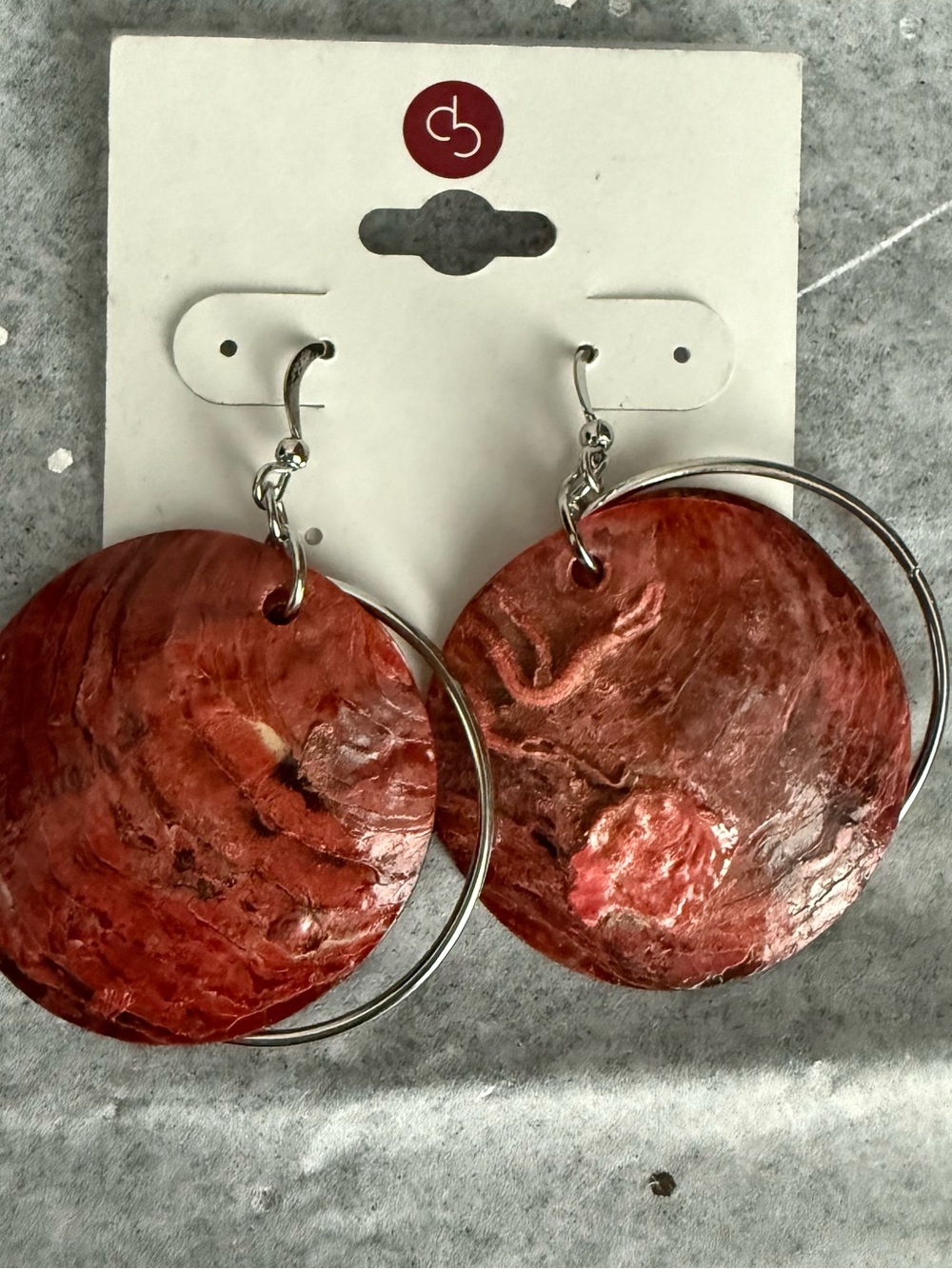 Dress Barn Marbled Red Disc Hoop Earrings